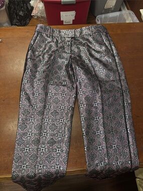 J Crew Embellished Metallic Trousers in Pink and Black Size 4 57098
